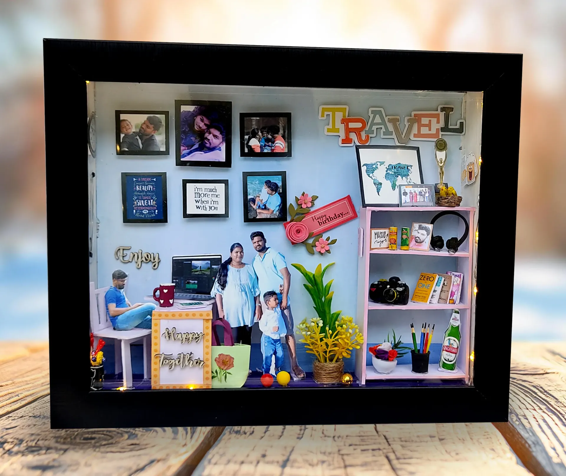 Romantic Wedding Shadow Box Frame with LED Strip Light & Adapter | Personalized Couple Gift | Anniversary & Wedding Decor | Memory Frame Keepsake