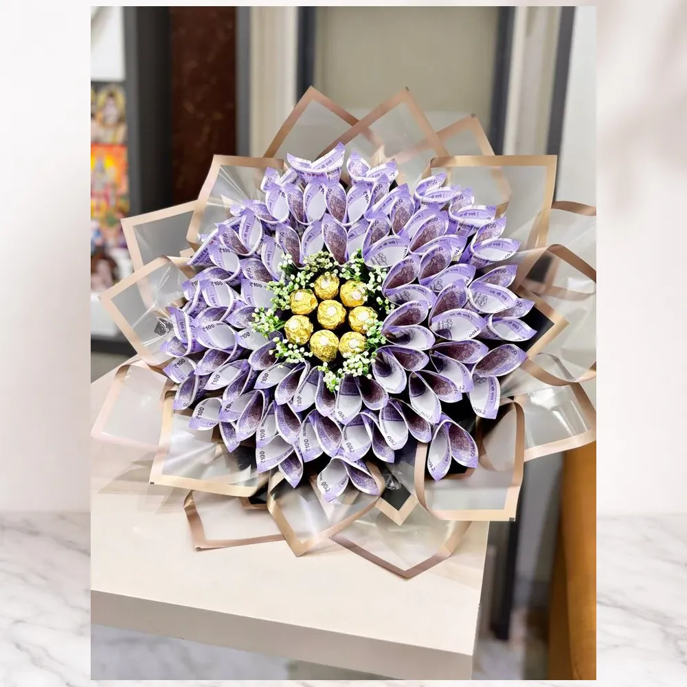 Money Bouquet for Wedding  | Anniversary | Birthday Premium Black & Gold Wrap | Gift for Him/Her