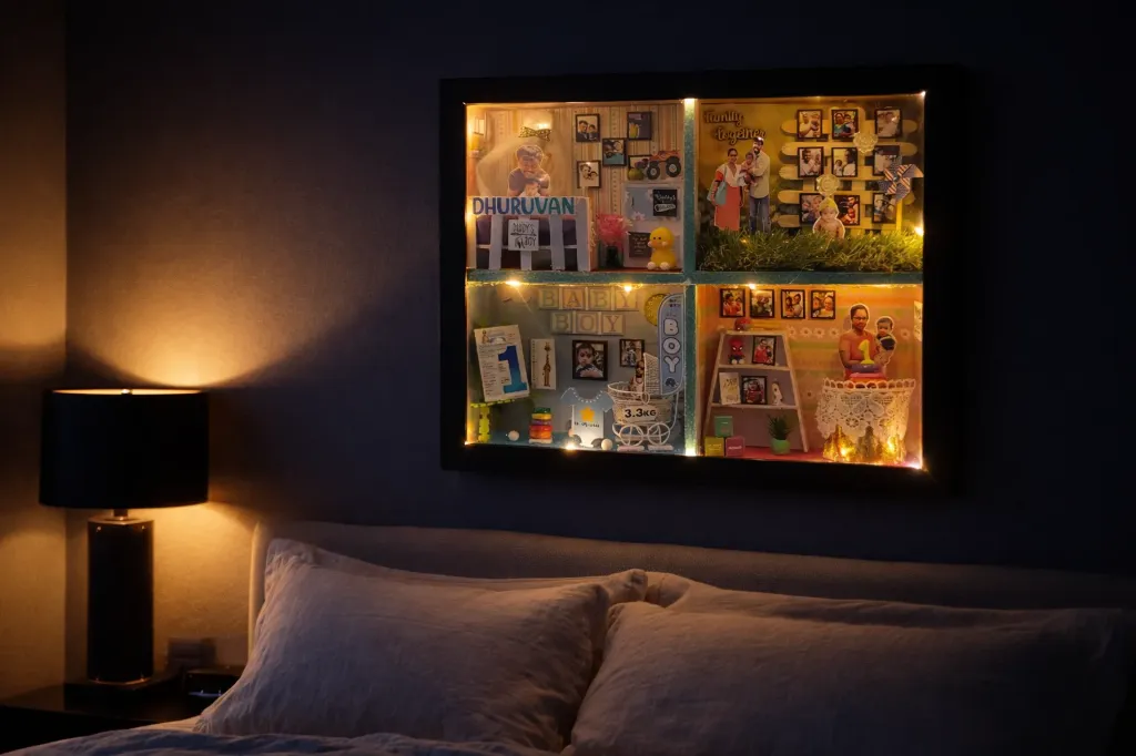 Family Keepsake Shadow Box | Personalized Photos + Name Plate | LED