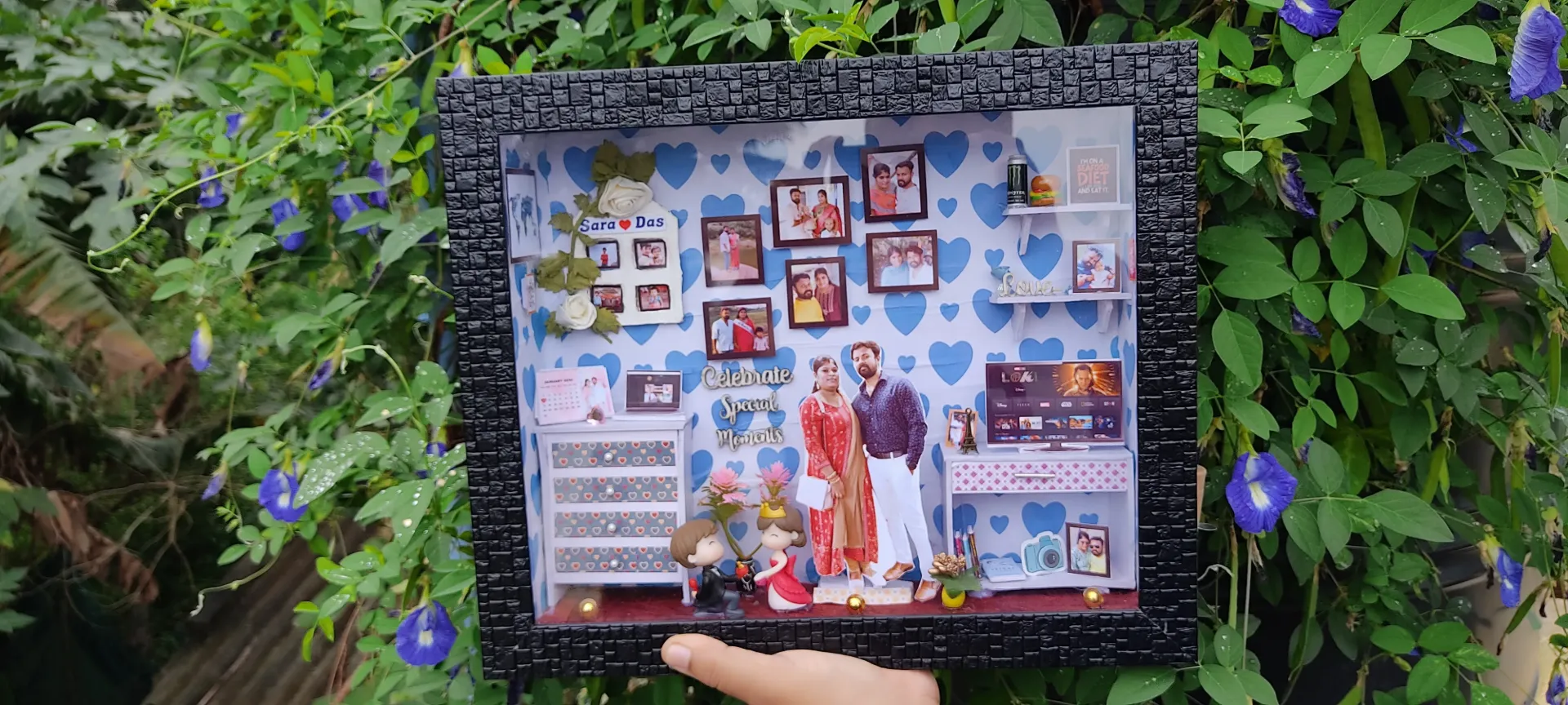 Romantic Wedding Shadow Box Frame with LED Strip Light & Adapter | Personalized Couple Gift | Anniversary & Wedding Decor | Memory Frame Keepsake