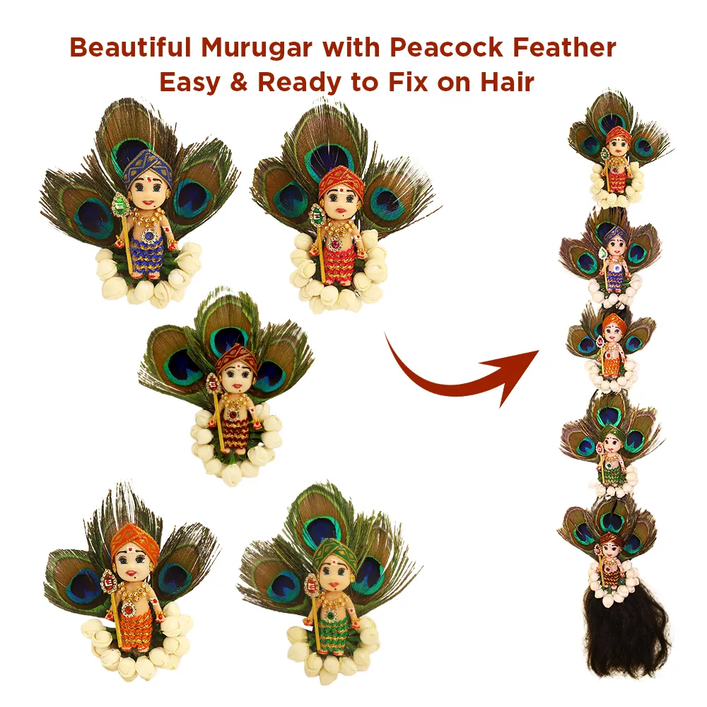 Baby Shower Jadai Hair Accessory for Seemantham & Godh Bharai (Peacock Murugar Veni 5 pieces)