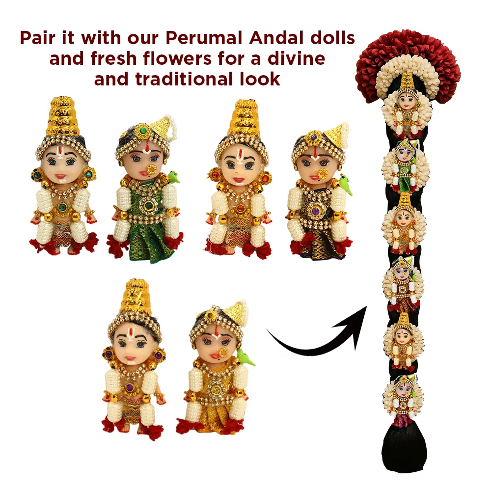Baby Shower Jadai Hair Accessory for Seemantham & Godh Bharai (Perumal Aandal Combo 6 dolls)