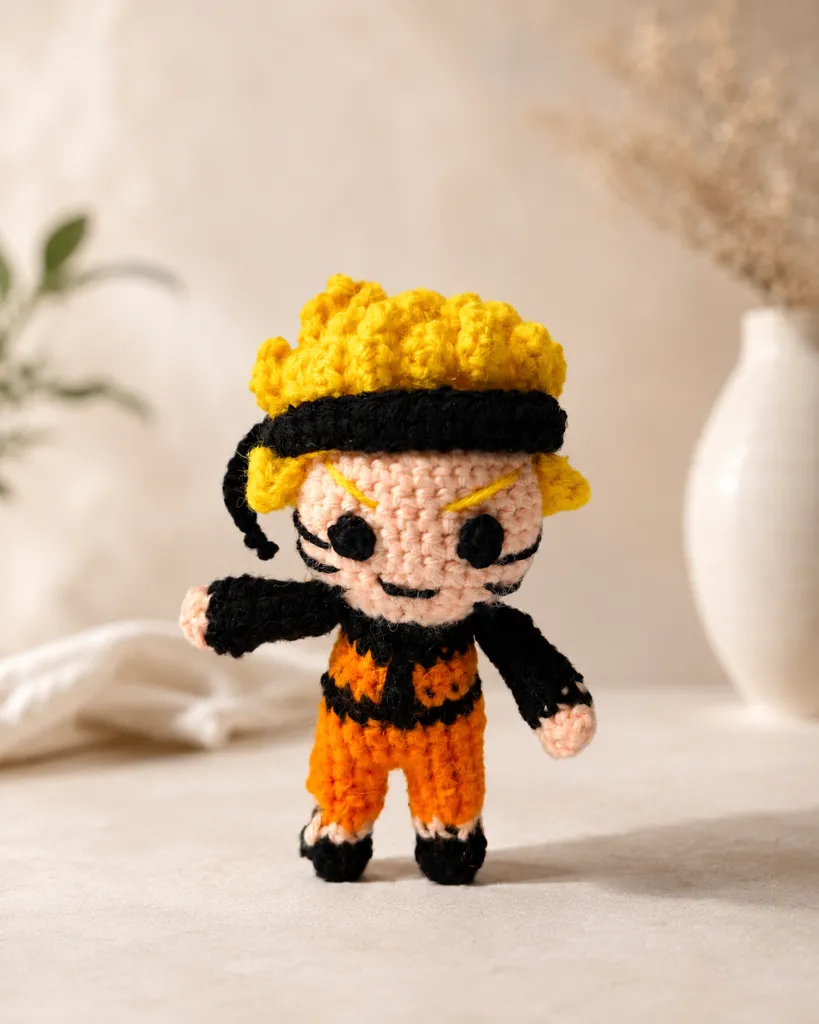 Anime Inspired Crochet Plush Doll – Handmade Ninja Character Toy – Soft Knitted Collectible Gift for Anime Fans & Kids