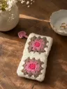 Handmade Crochet Multipurpose Pouch – Floral Granny Square Knit Case – Mobile Cover, Pen Holder, Makeup & Accessories Organizer – Soft Yarn Handmade Gift