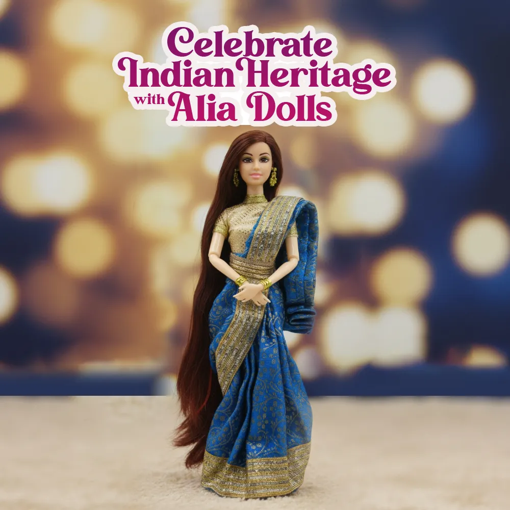 Fashion Princess Doll for Girls | Alia Tradition Style Doll for Girls | Birthday Gift for Kids 3+ Years | Beautiful Indian Doll for Pretend Play & Return Gifts (Blue Saree)